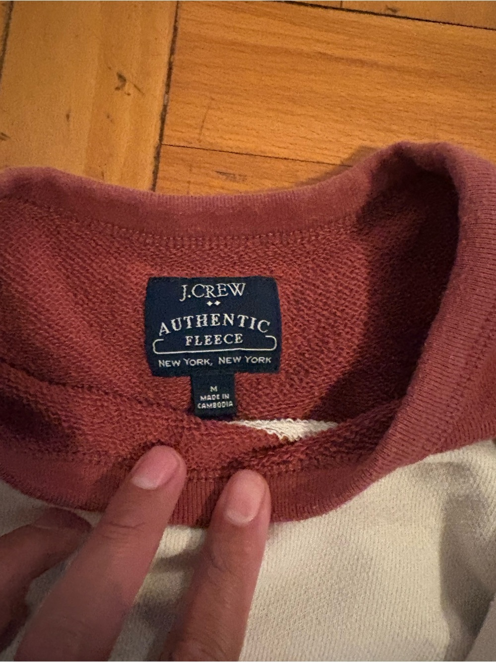 J. Crew Fleece Crewneck in Rust and Cream